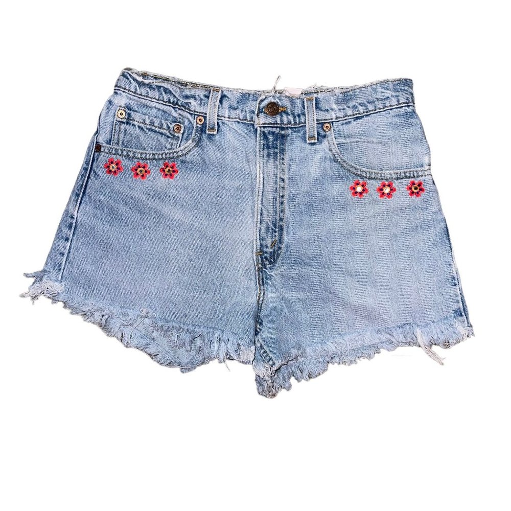 Vintage Levis 550 Womens Shorts 33 Recycled Distressed Floral Mom High Rise